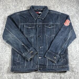 Red Ape Men's XL Blue Denim Trucker Jacket 100% Cotton Patch Pockets